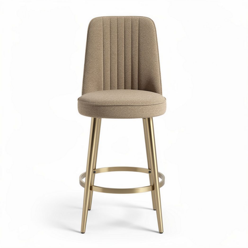 Tabouret de bar en tissu beige avec pieds en métal doré 45 x 45 x 100cm