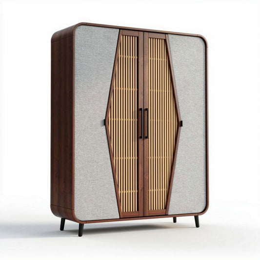 Armoire en bois avec portes en tissu et design géométrique 120 x 60 x 180cm