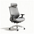 Chaise de bureau ergonomique avec appui-tête en tissu gris et accoudoirs ajustables 60 x 60 x 120cm