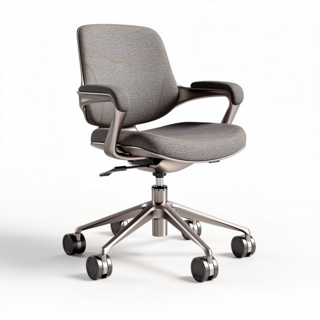 Chaise de bureau pivotante en tissu gris avec accoudoirs et roulettes
