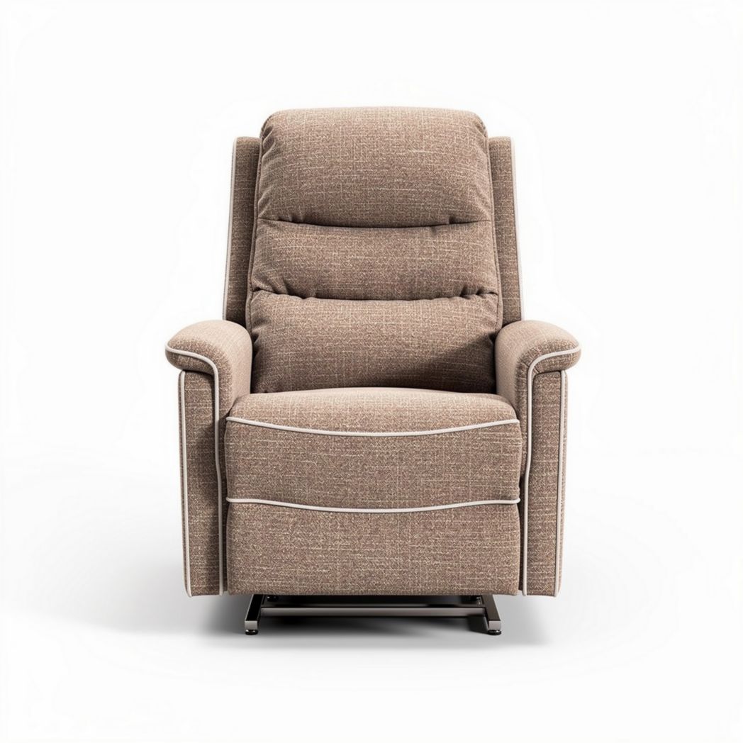 Fauteuil inclinable en tissu synthétique beige avec repose-pieds intégré