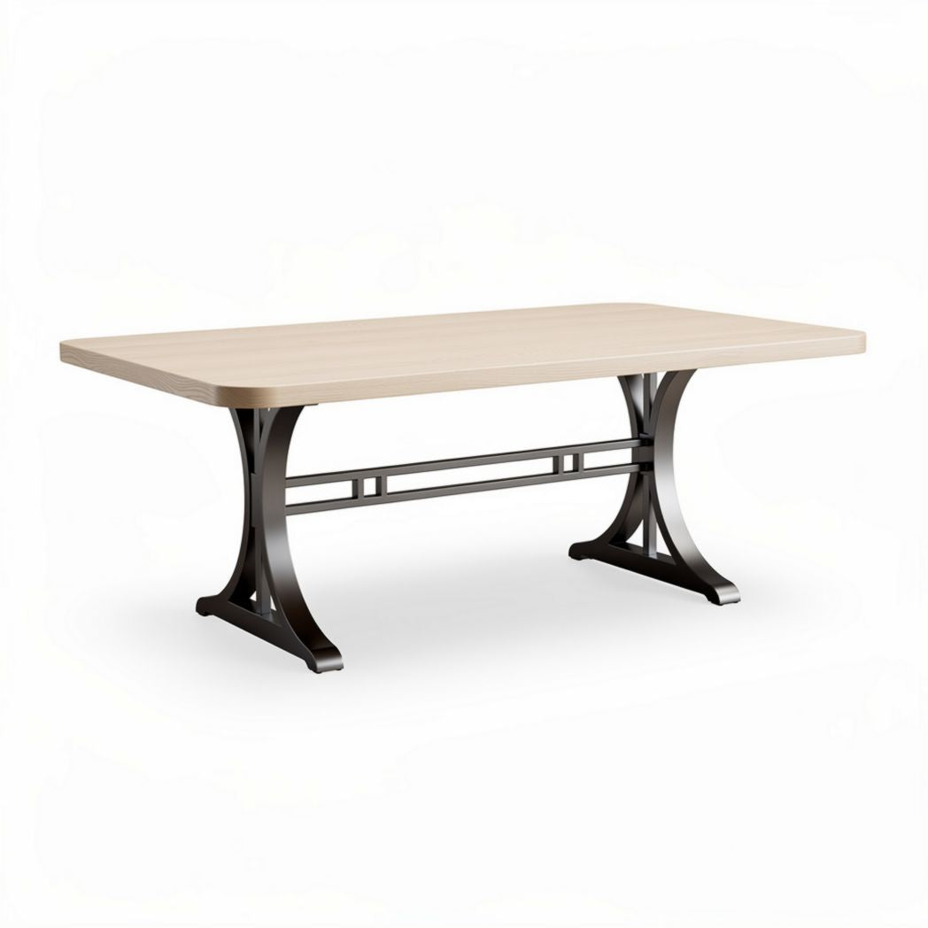 Table rectangulaire en bois clair avec structure en métal noir 200 x 100 x 75cm