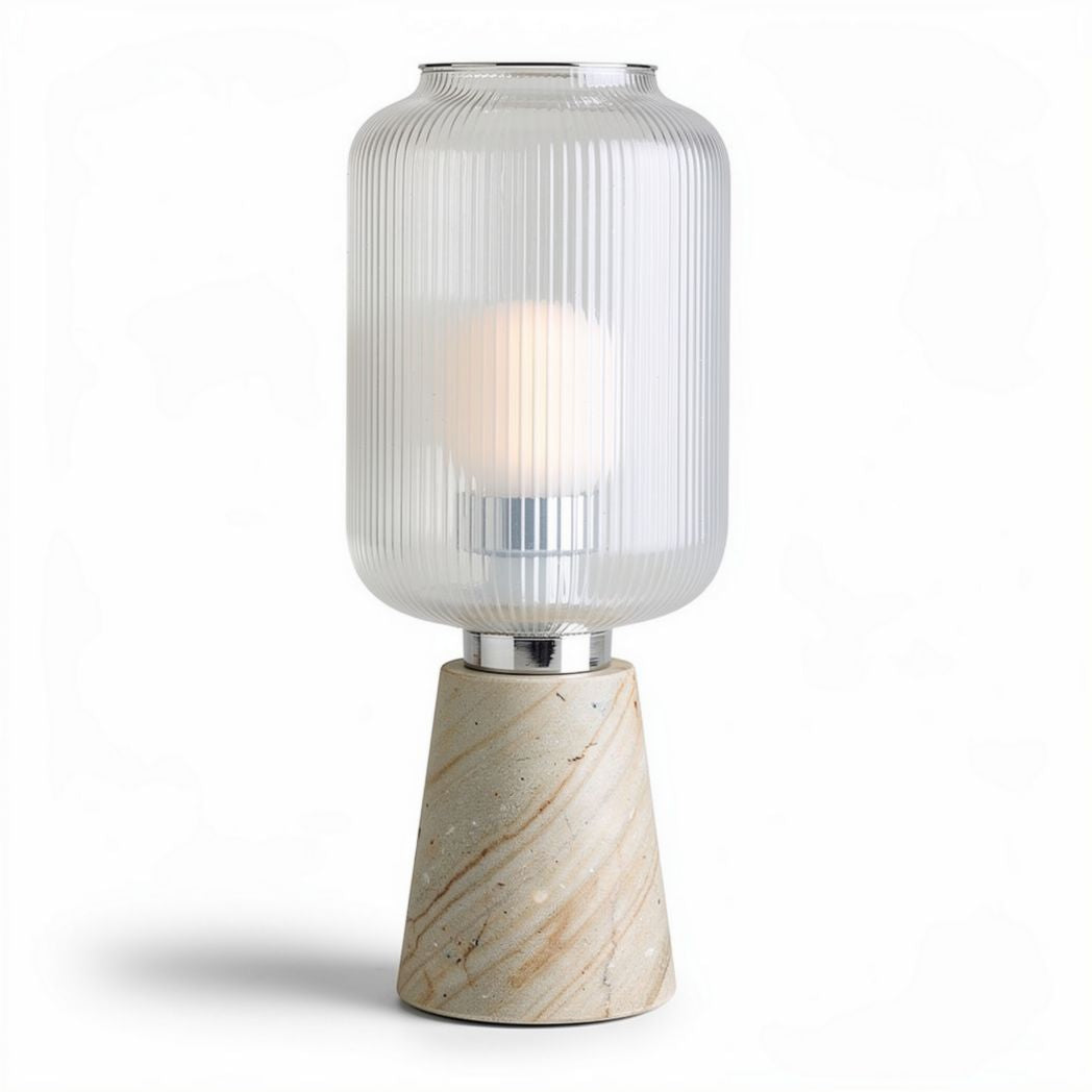 Lampe de table en verre transparent et marbre avec une base de 15 x 15 x 30cm