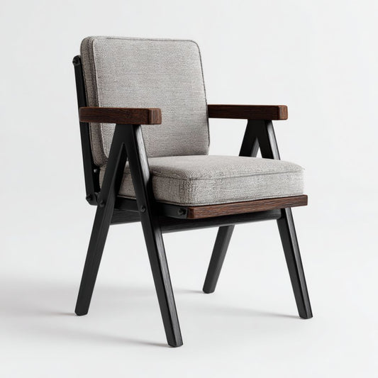 Fauteuil en tissu beige avec cadre en bois naturel dimensions 80 x 70 x 75cm