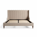 Lit king size en tissu beige avec tête de lit rembourrée 220 x 160 x 120cm