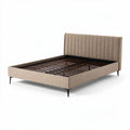Lit en tissu beige avec tête de lit capitonnée dimensions 200 x 160 x 100cm