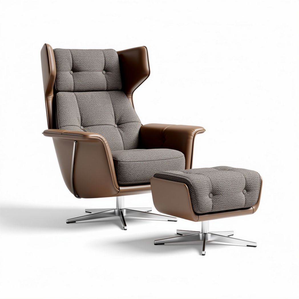 Fauteuil design en cuir marron avec repose-pieds dimensions 85 x 90 x 110cm