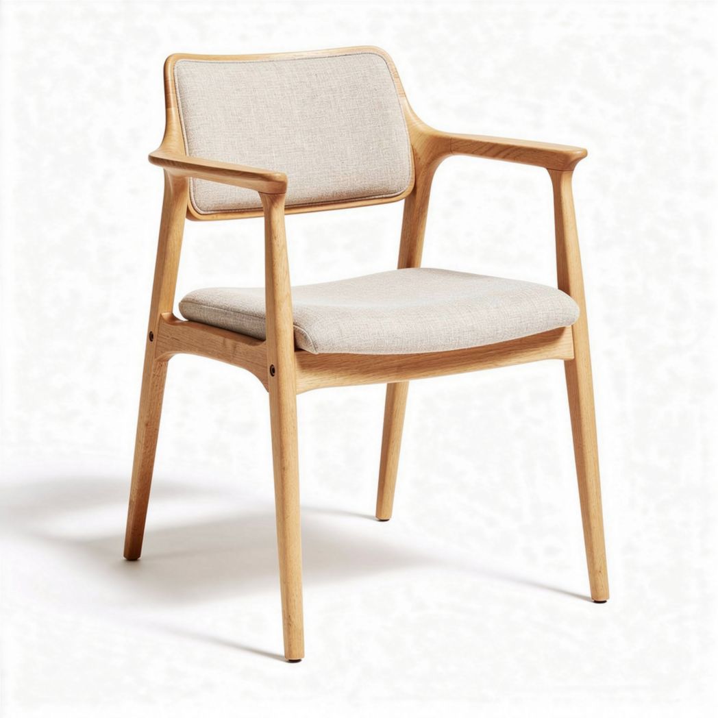 Chaise en bois naturel avec coussin en tissu beige dimensions 45 x 50 x 80cm