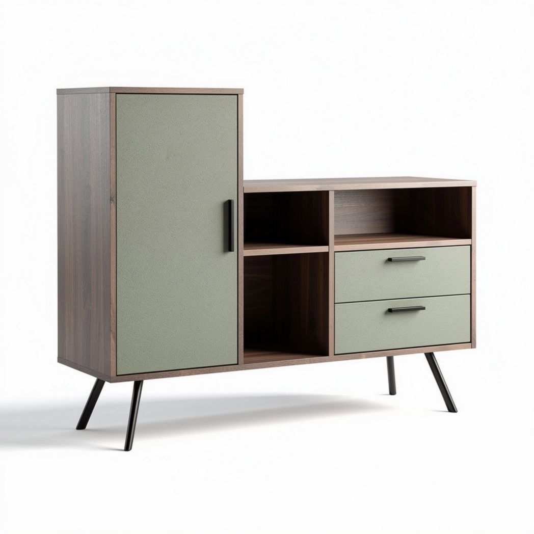 Meuble de rangement en bois et métal vert et marron 100 x 40 x 80cm