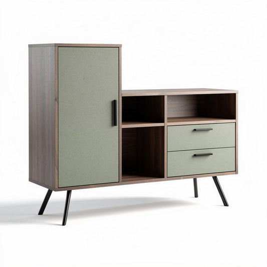 Meuble de rangement en bois et métal vert et marron 100 x 40 x 80cm