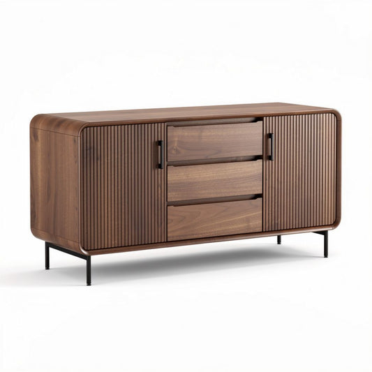 Buffet en bois avec portes à lattes et tiroirs 150 x 40 x 80 cm