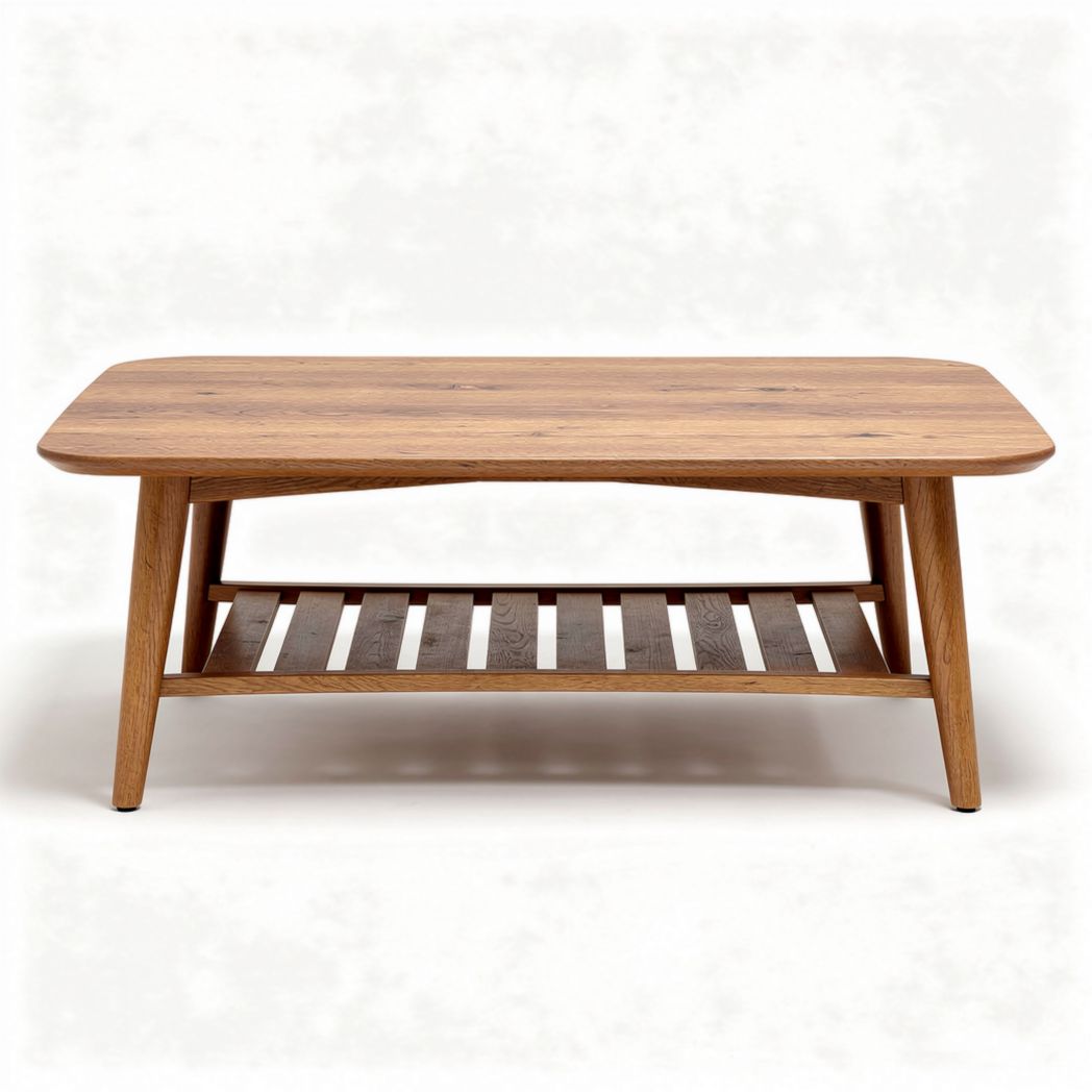 Table basse en bois clair avec étagère inférieure dimensions 120 x 60 x 45cm