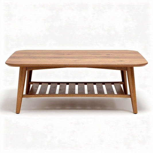 Table basse en bois clair avec étagère inférieure dimensions 120 x 60 x 45cm