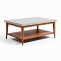 Table basse en béton et bois de teck 120 x 70 x 45 cm pour salon
