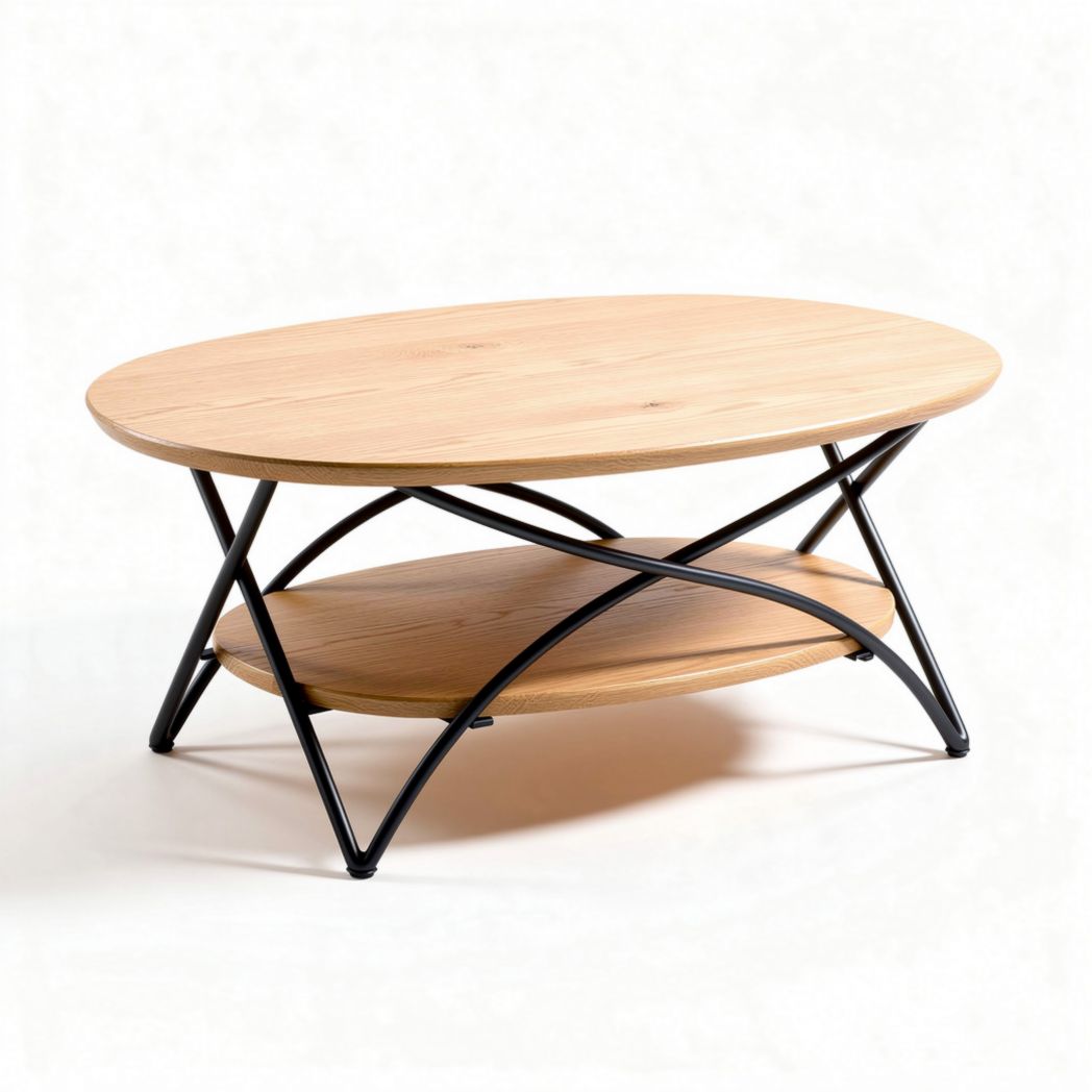 Table basse en marbre gris avec étagère en métal noir 100 x 60 x 40cm