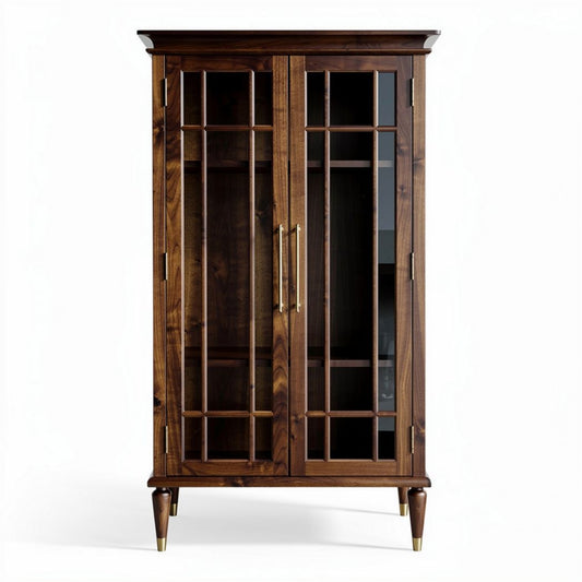Vitrine en bois foncé avec portes vitrées dimensions 80 x 40 x 130cm
